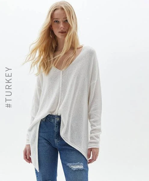 Oxxo V-neck Jumper with Drop-Shoulder Sleeves For Women